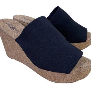LUCKY BRAND Marilynn Wedge Sandals Tall Heels Navy Blue Womens Size 9